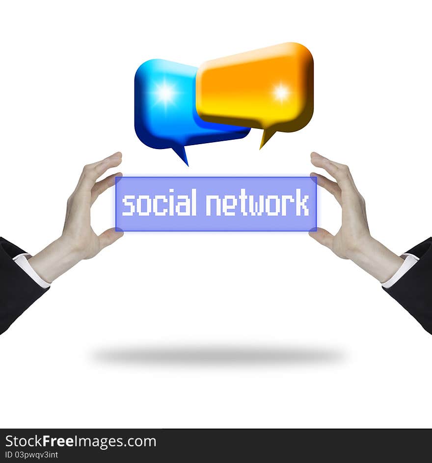 Hands with social network and chat box