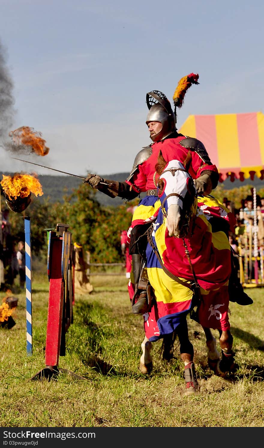 Medieval knight on horseback in a tournamant.