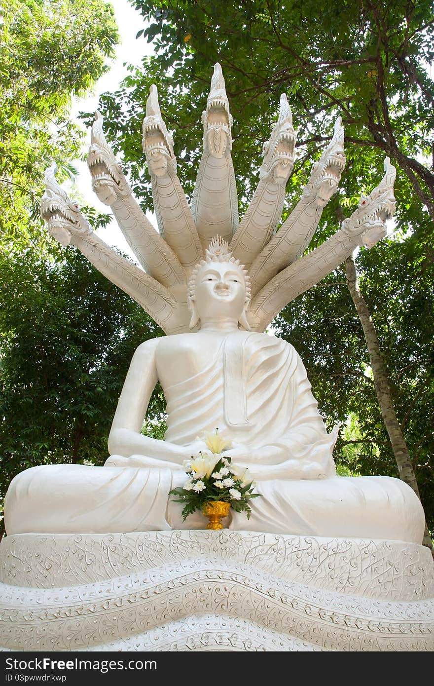 White buddha and seven heads of naka in Samui island, Thailand. White buddha and seven heads of naka in Samui island, Thailand