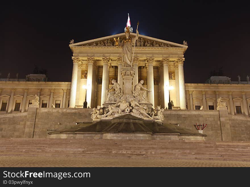 Austrian Parliament in Vienna at night