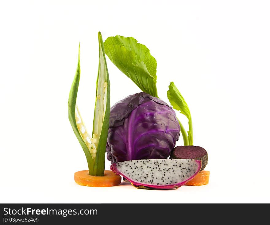 Set of vegetable fruits isolated on white background