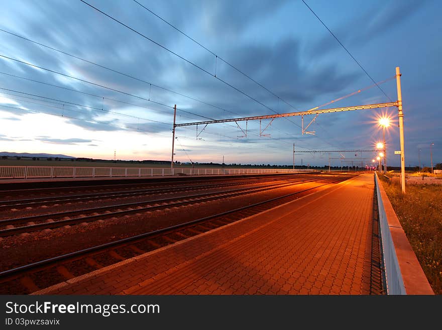 Railway at dusk - platform, Slovakia