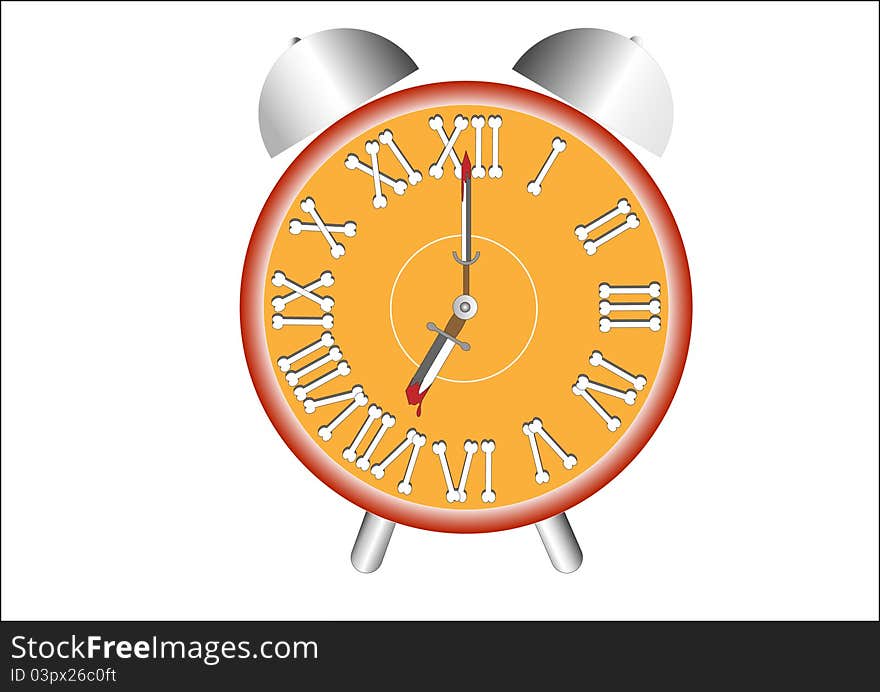 Alarm clock with a bloody arrow.vector illustration. Alarm clock with a bloody arrow.vector illustration