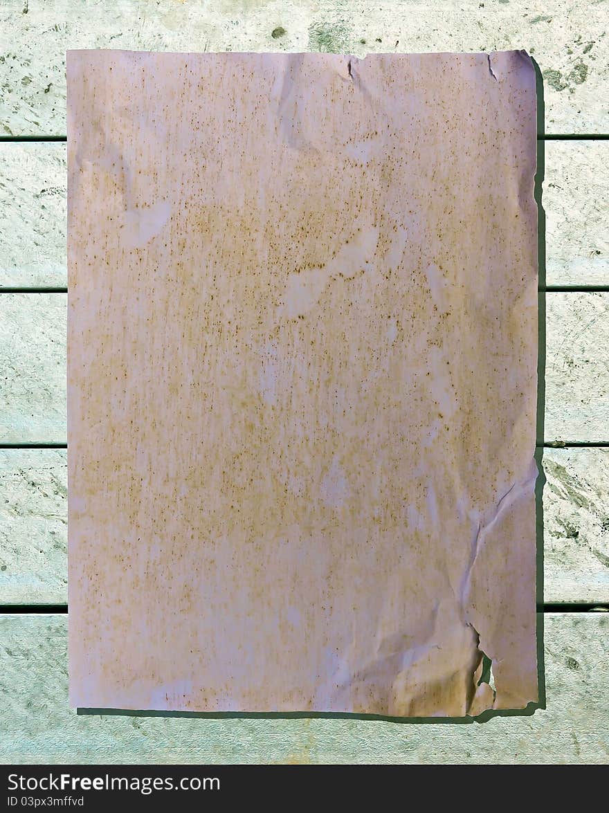 Old brown paper on metal striped pattern background. Old brown paper on metal striped pattern background