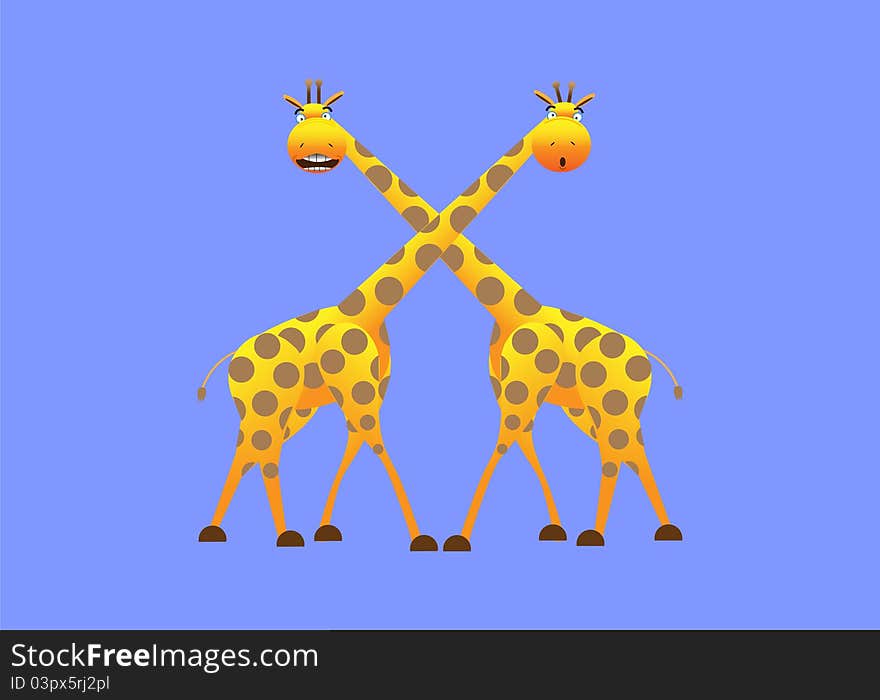 Illustration of cartoon giraffes on blue background