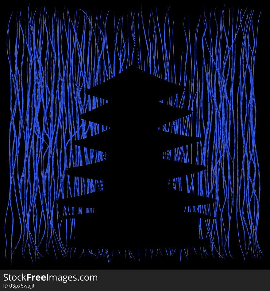 Japanese pagoda on black background.Vector.