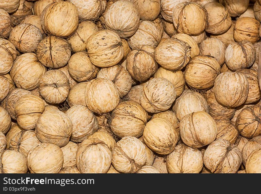 Ripe group of greak nuts backgrond