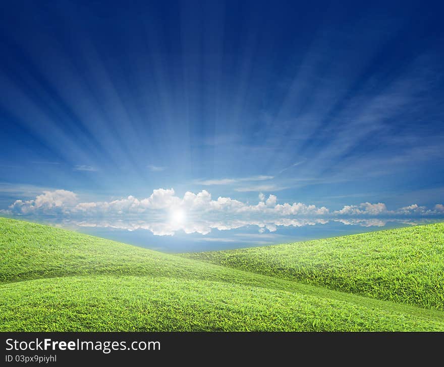 Artwork of nice landscape grass field and nice sky.