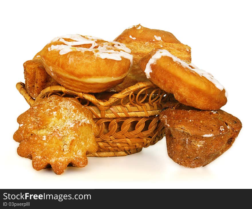 Bread and donuts in a basket