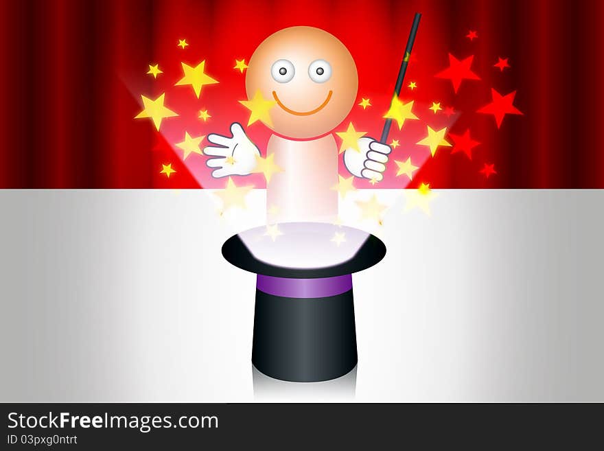 Magician With Hat And Stars