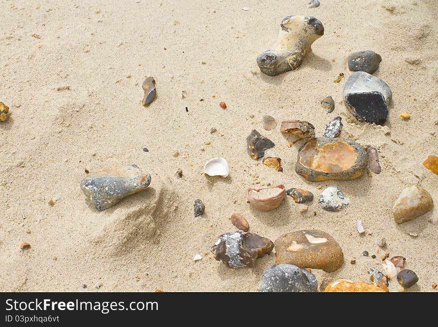 Sand and lots of pebbles on the beach. Sand and lots of pebbles on the beach