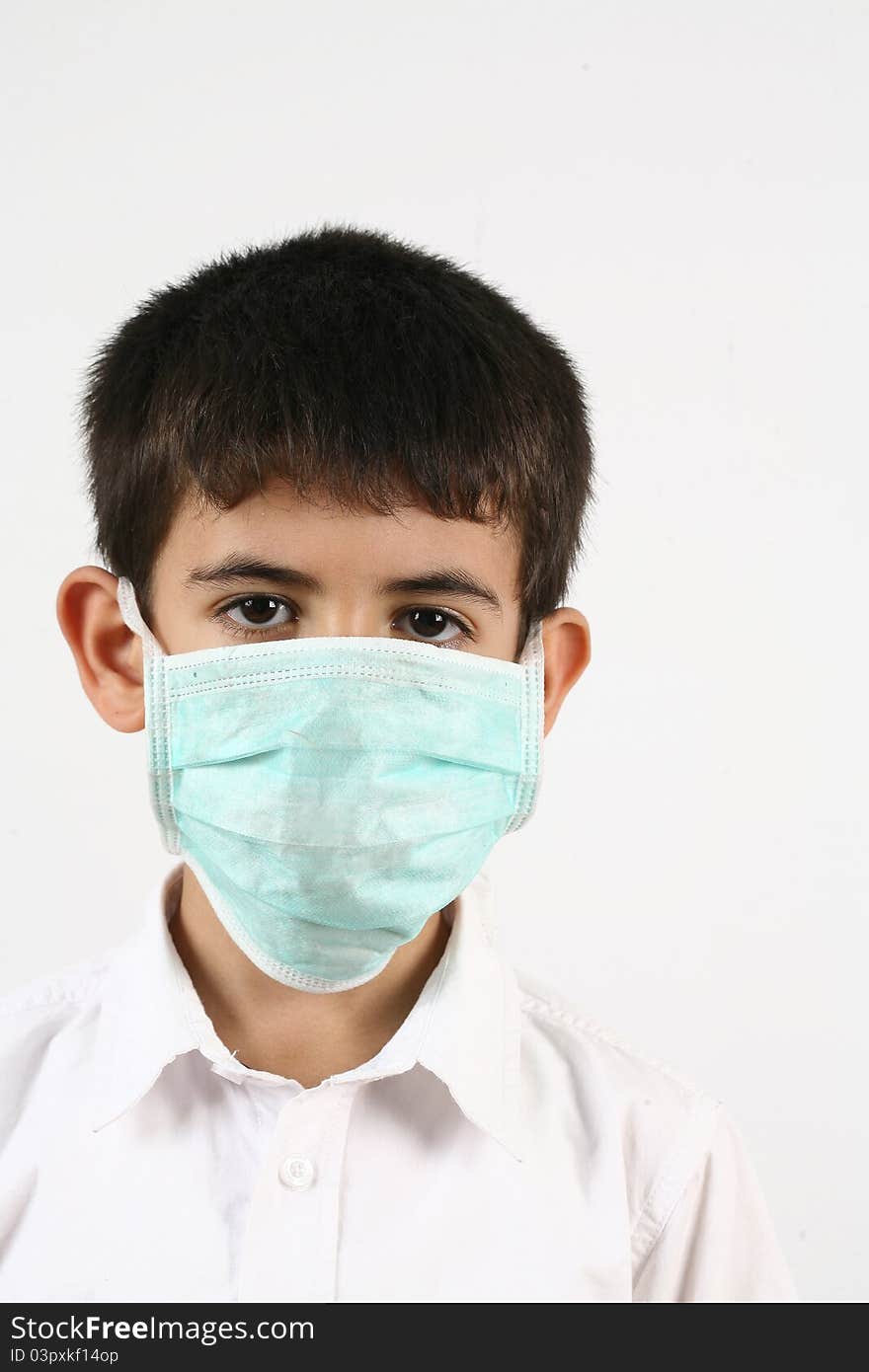 Flu illness child boy in medicine healthcare mask. Flu illness child boy in medicine healthcare mask