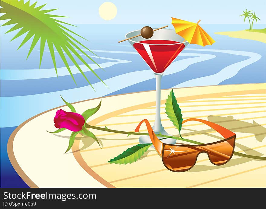 Beach cocktail at seaside - illustration