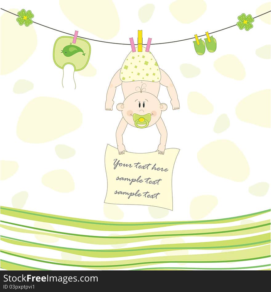 Baby on the rope for drying, illustration