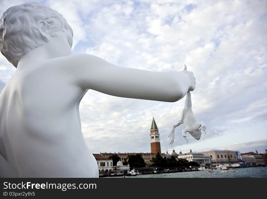 View in Venice from the sculpture of the boy with the frog, Italy