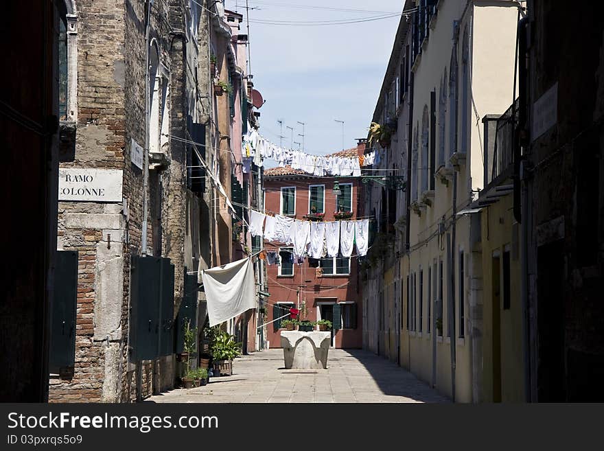 Typical old street in Venice, Italy