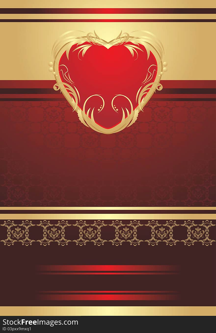 Decorative red heart on the background for holiday wrapping. Illustration