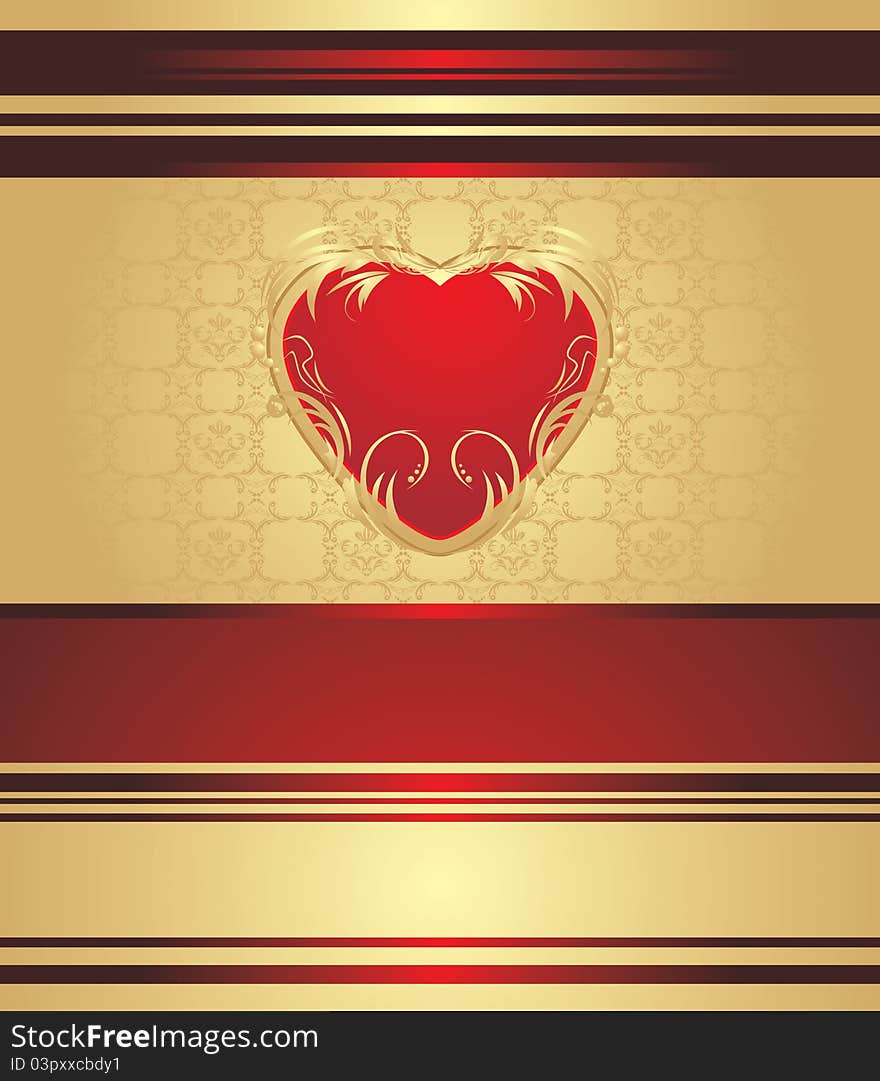 Red heart on the decorative background