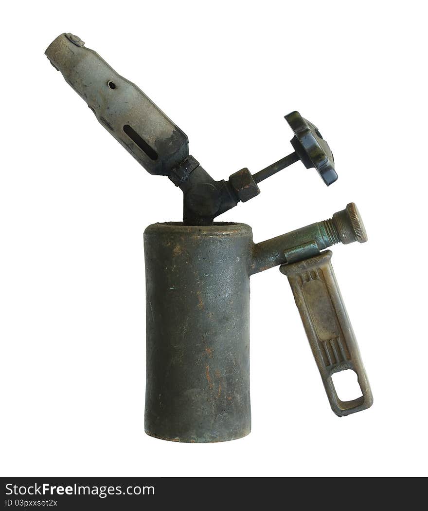 Old blowtorch on a white background.