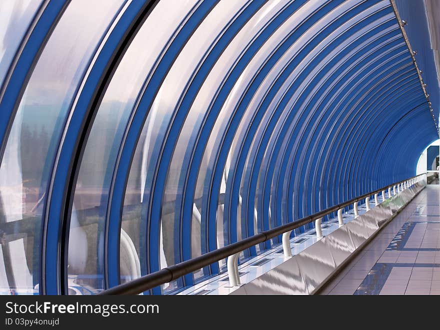 The blue glass corridor in office centre