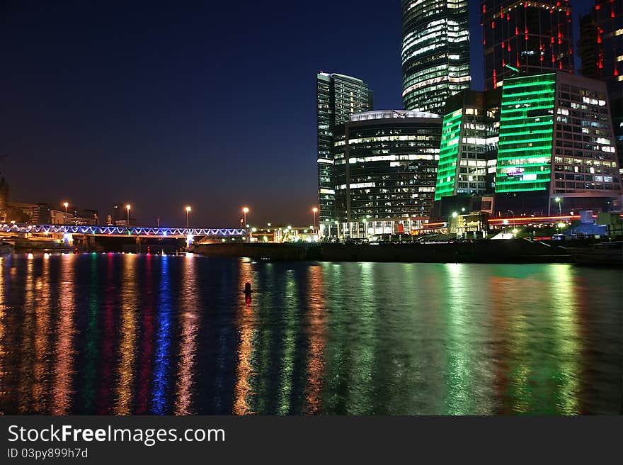 Skyscrapers International Business Center (City) at night, Moscow, Russia. Skyscrapers International Business Center (City) at night, Moscow, Russia