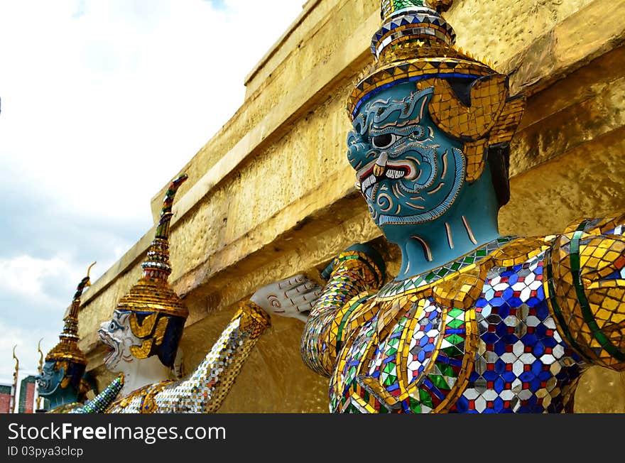 Green guardian statue at temple of emerald buddha. Green guardian statue at temple of emerald buddha