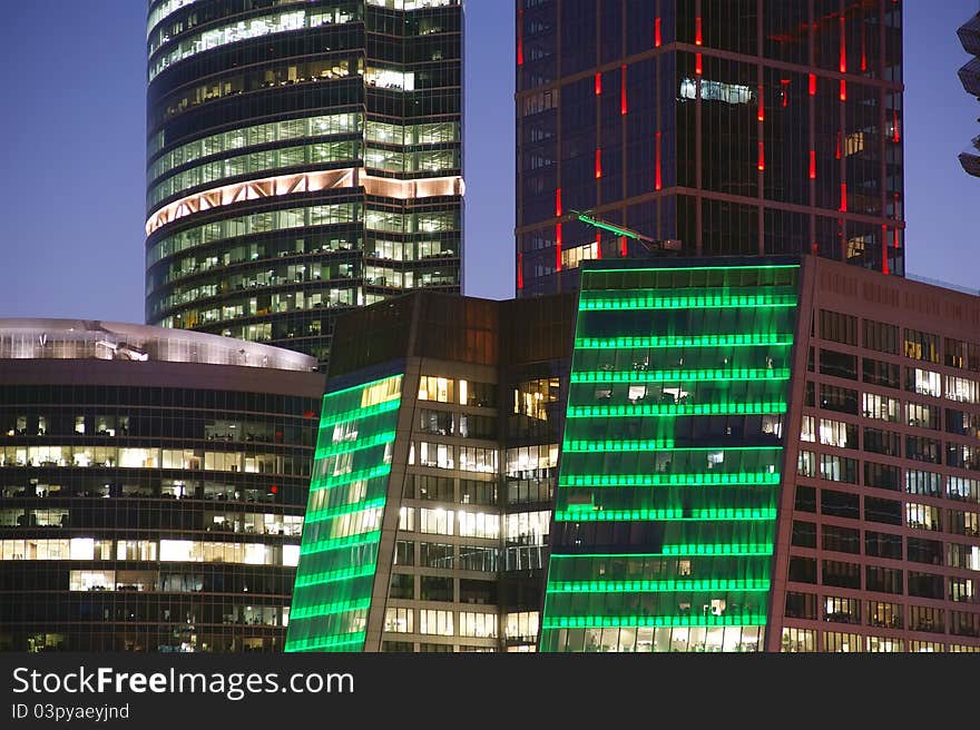 Skyscrapers International Business Center (City) at night, Moscow, Russia. Skyscrapers International Business Center (City) at night, Moscow, Russia