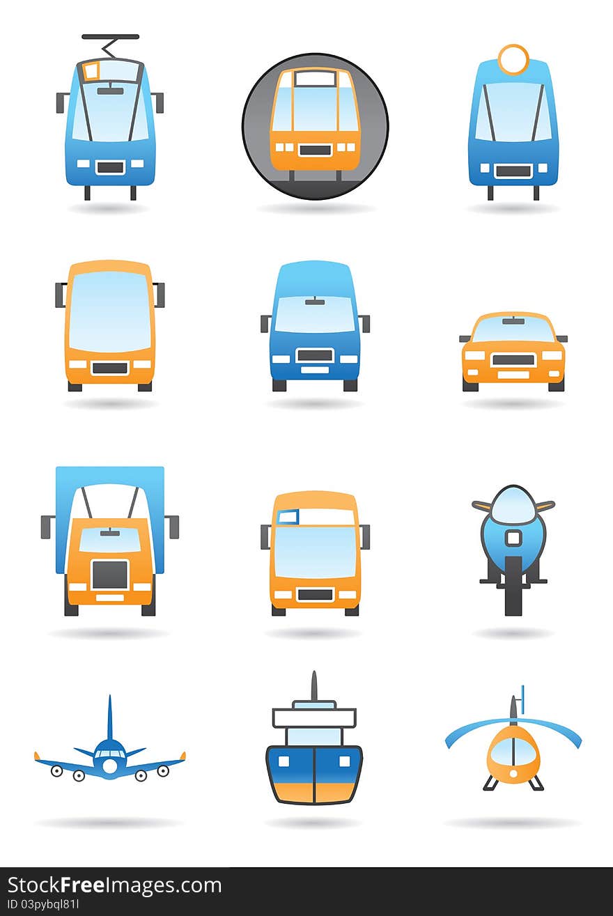 Different transportation mashines icons set