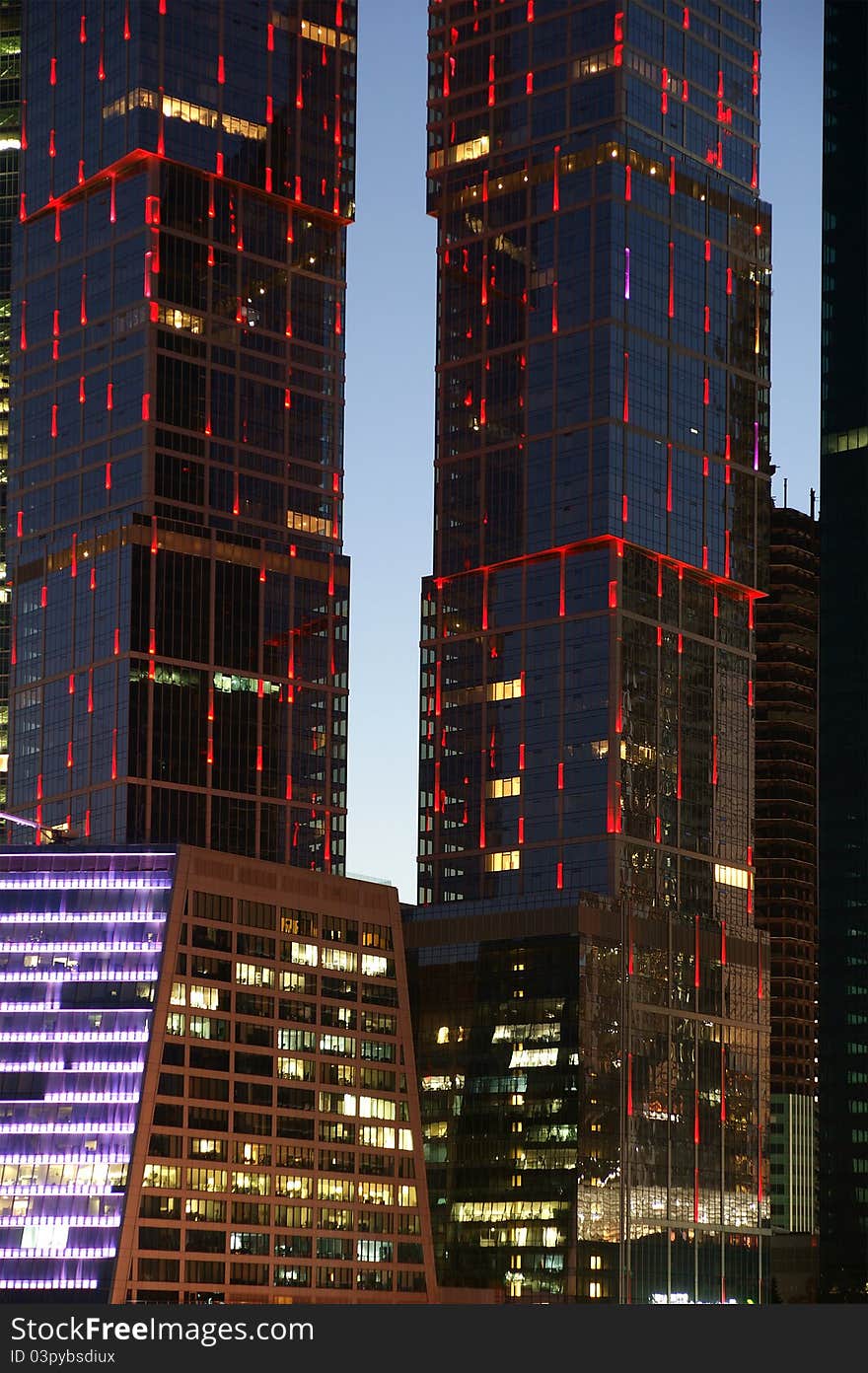 Skyscrapers International Business Center (City) at night, Moscow, Russia. Skyscrapers International Business Center (City) at night, Moscow, Russia