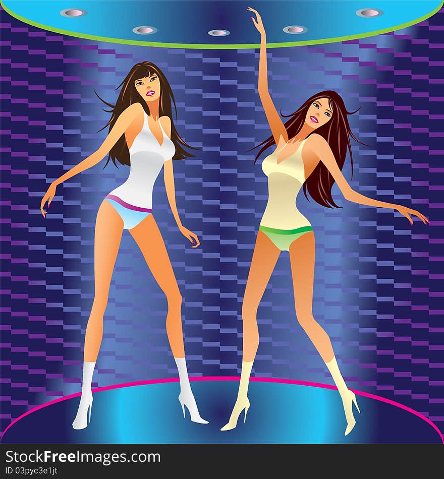 Dancing girls on stage in a club