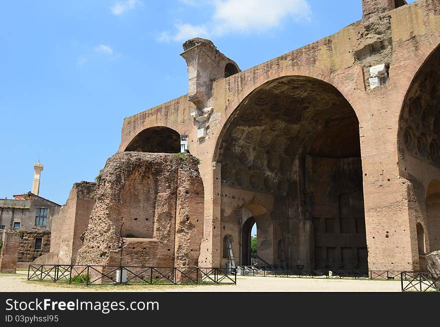 The Roman Forum (Latin: Forum Romanum, Italian: Foro Romano) is a rectangular forum (plaza) surrounded by the ruins of several important ancient government buildings at the center of the city of Rome. The Roman Forum (Latin: Forum Romanum, Italian: Foro Romano) is a rectangular forum (plaza) surrounded by the ruins of several important ancient government buildings at the center of the city of Rome.