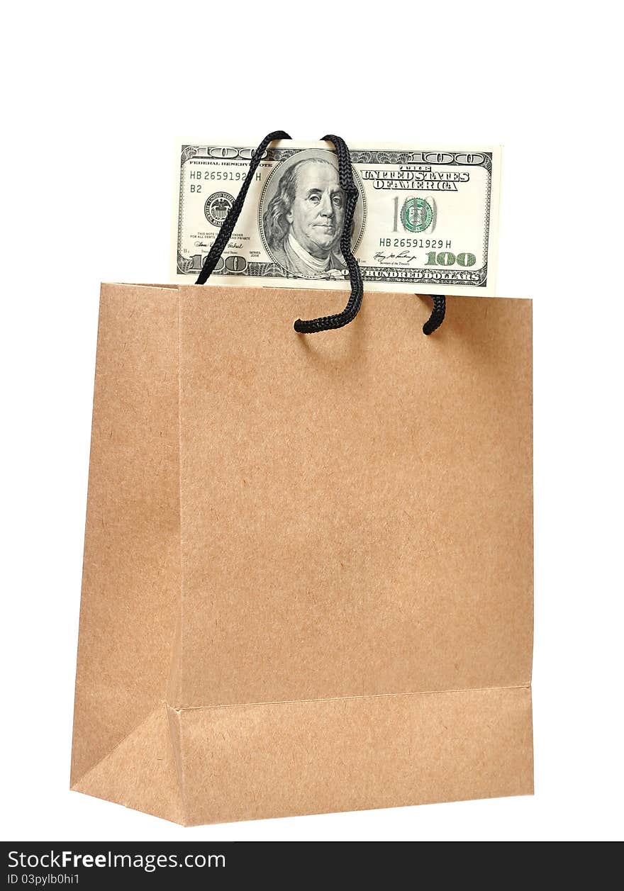 It's money in the bag on white background