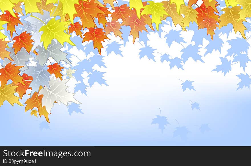 falling autumn leaves on blue background