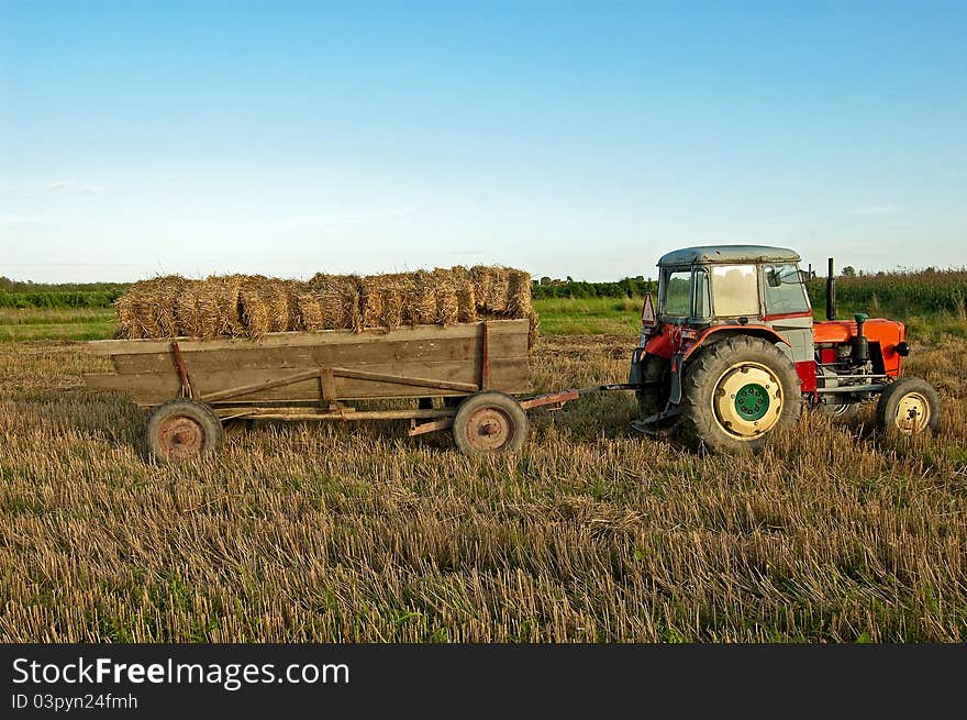 Baling hay in filed