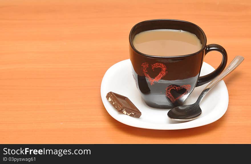 Black hot coffee cup with chocolate