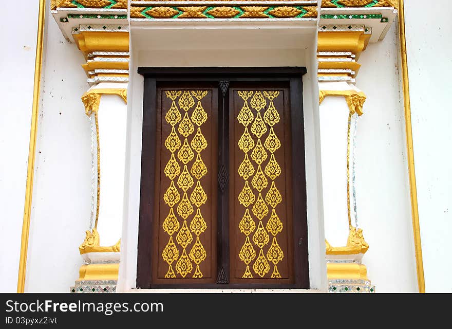 Front church door, Wat Naga Wichai, Mahasarakam, Thailand