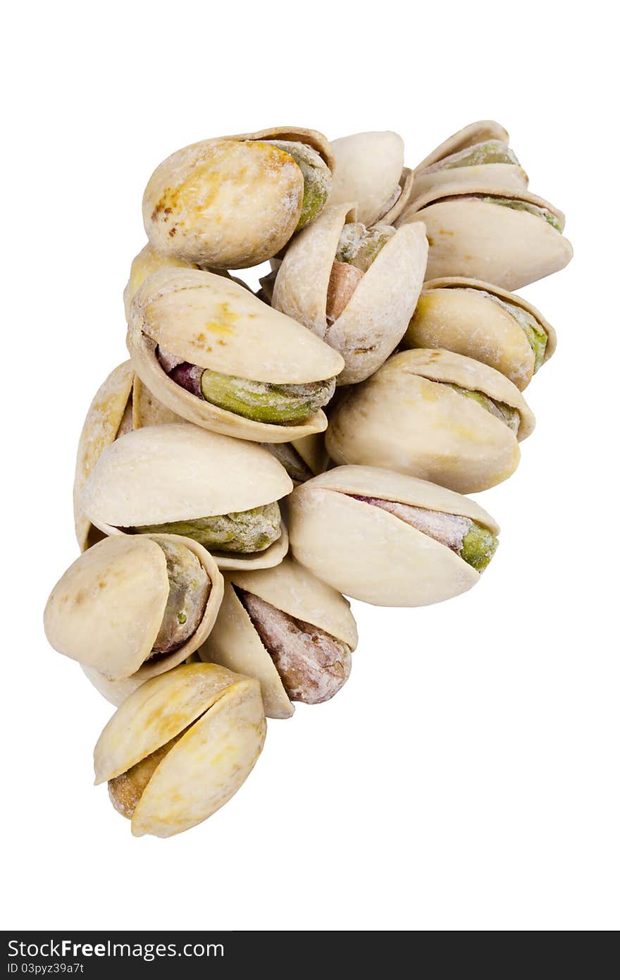 Pile of pistachios isolated on a white background. Pile of pistachios isolated on a white background.