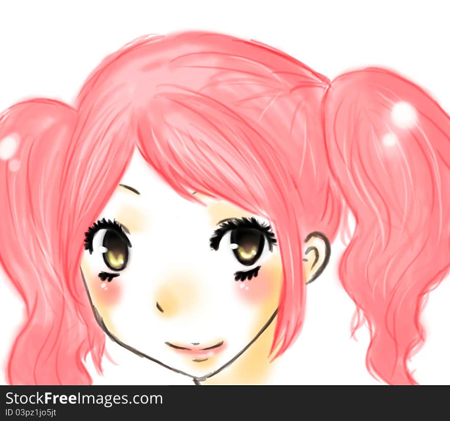 A cute girl with pink hair. A cute girl with pink hair.