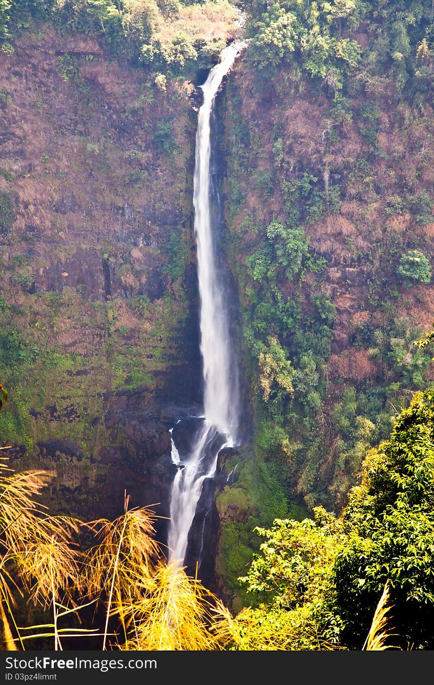 Tad fan, a very high waterfall in champasak, southern laos