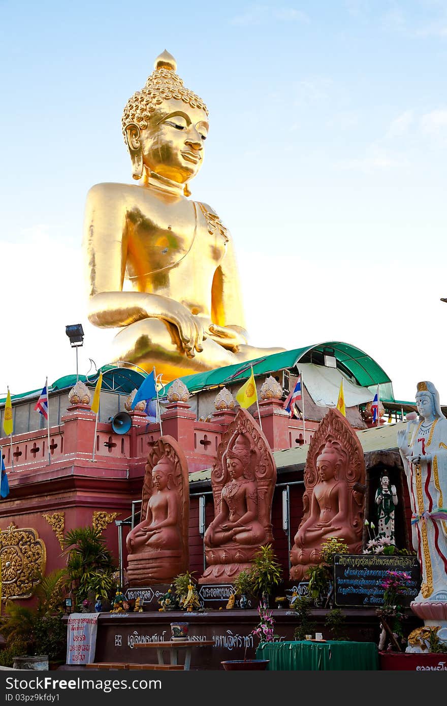 A big golden buddha image at golden triangle, chiangrai, thailand