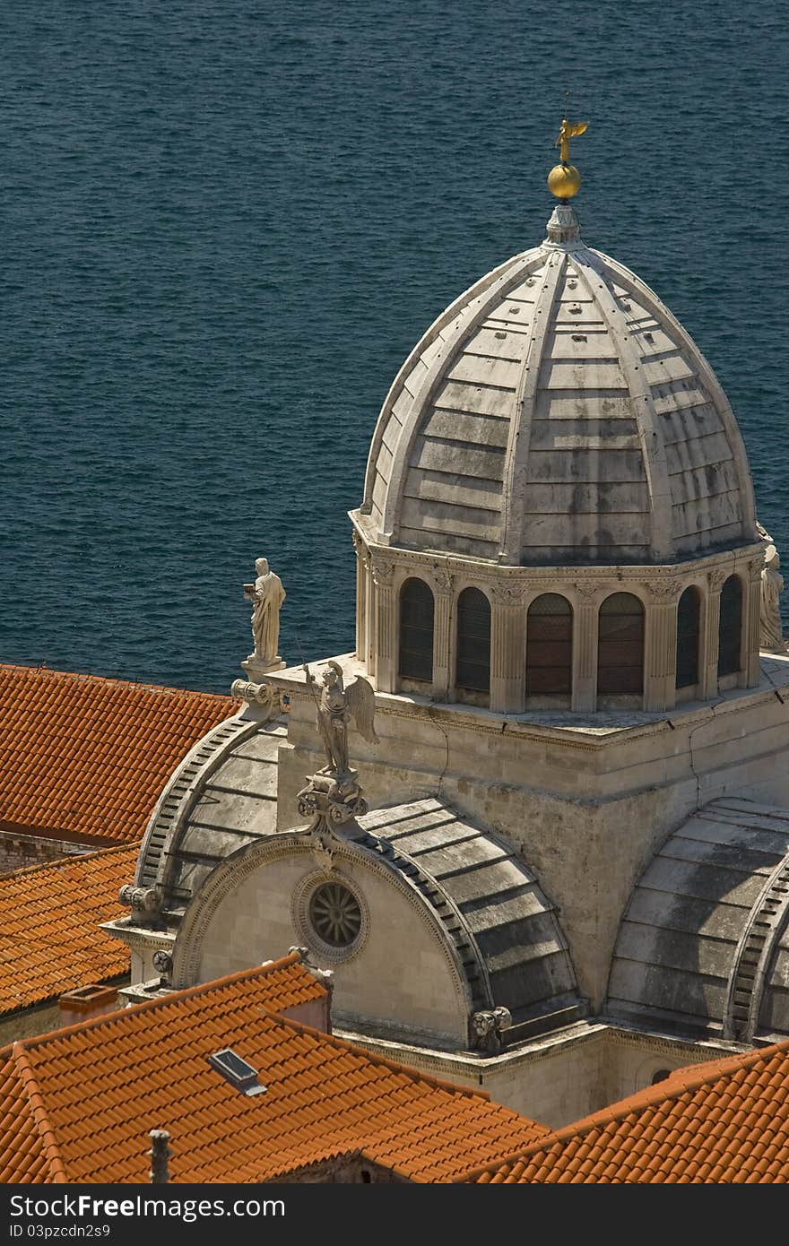 Panoramic view of old town Sibenik, St.James cathedral and the channel. Panoramic view of old town Sibenik, St.James cathedral and the channel