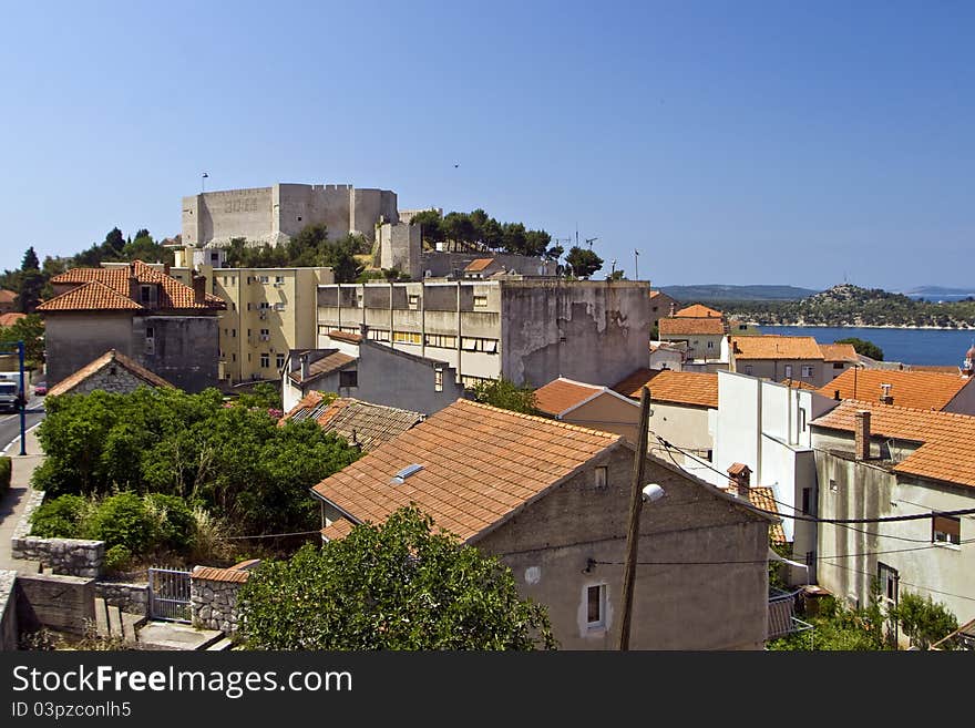 St.Michael fortress and the red roofs of Sibenik. St.Michael fortress and the red roofs of Sibenik