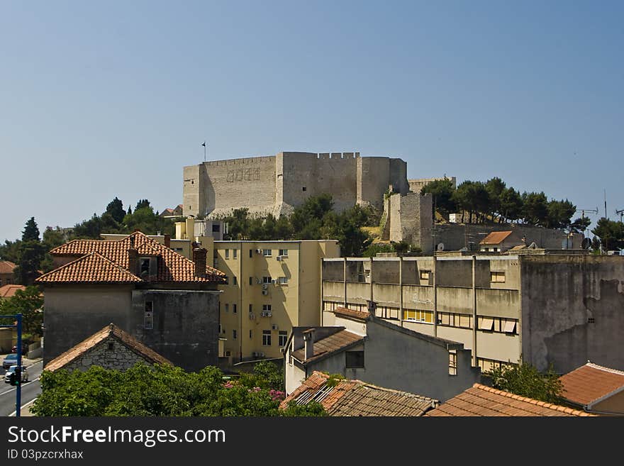 St.Michael fortress and the red roofs of Sibenik. St.Michael fortress and the red roofs of Sibenik