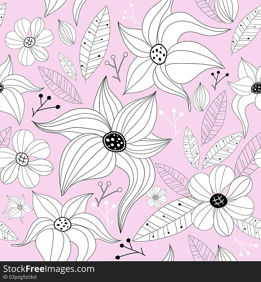 Pink pastel seamless floral pattern with flowers and leaves