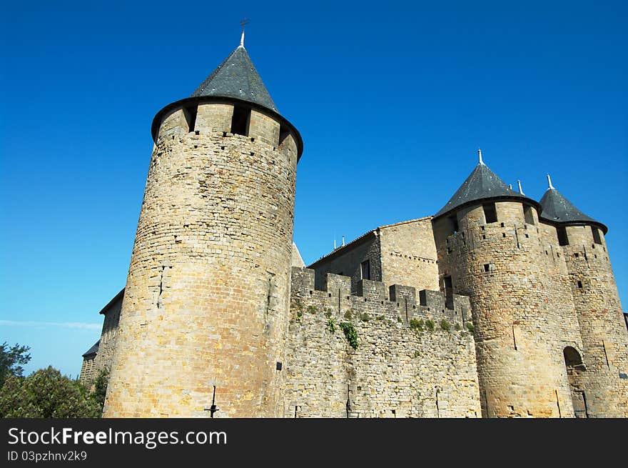 Walls and towers of Carcassonne castle in France, Languedoc. Walls and towers of Carcassonne castle in France, Languedoc