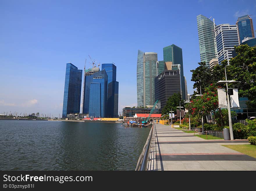 Landscape building and pier of Singapore river.