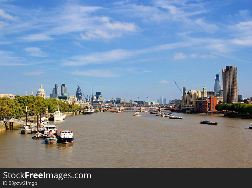 Skyscrapers over the river Thames in London. Skyscrapers over the river Thames in London