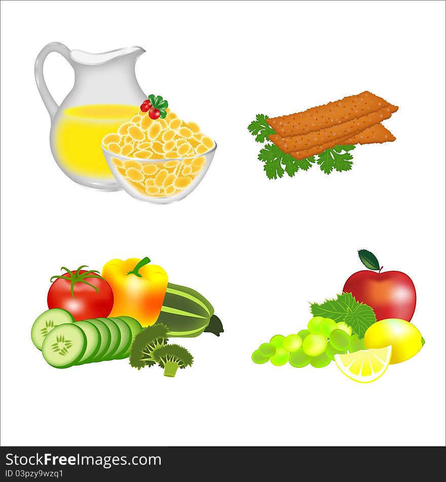 Vector illustration of products included in the diet. Vector illustration of products included in the diet.