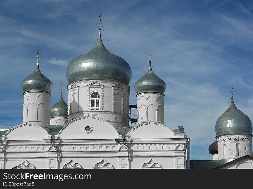 The domes of old orthodox church. Novgorod the Great. Russsia