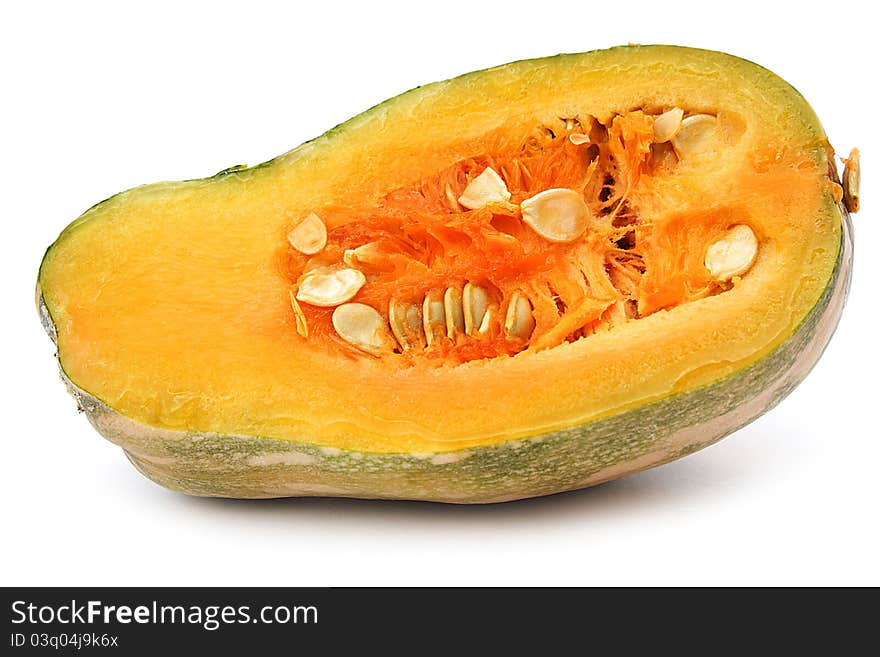 Pumpkin on white background isolated macro close-up photo